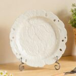 KAMMAK Ceramic Decorative Plate Set of 2, Porcelain Plates for Kitchen Dining Room Wine Cabinet Home Decor, Vintage Collector Plates with 2 Display Stand, Cream-White Leaves...