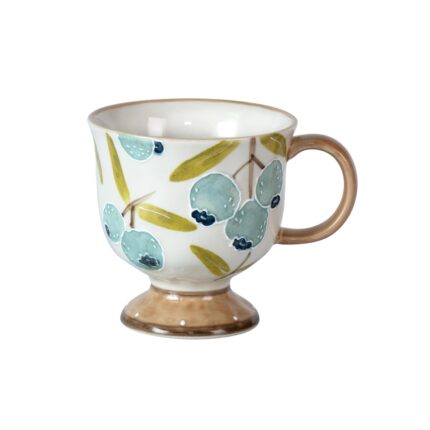 KAMMAK Ceramic Mug - Hand-Painted Coffee and Tea Mug - Vintage Breakfast Cups - Cute Mugs for Women - Ideal for Birthday - Afternoon Tea & Housewarming Gifts, Blueberry