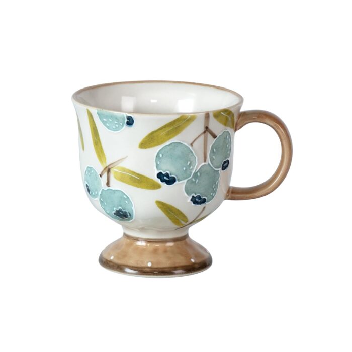 KAMMAK Ceramic Mug - Hand-Painted Coffee and Tea Mug - Vintage Breakfast Cups - Cute Mugs for Women - Ideal for Birthday - Afternoon Tea & Housewarming Gifts, Blueberry