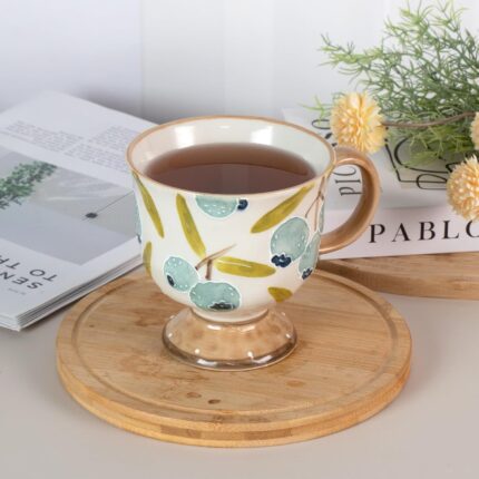 KAMMAK Ceramic Mug - Hand-Painted Coffee and Tea Mug - Vintage Breakfast Cups - Cute Mugs for Women - Ideal for Birthday - Afternoon Tea & Housewarming Gifts, Blueberry