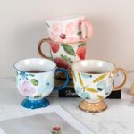 KAMMAK Ceramic Mug - Hand-Painted Coffee and Tea Mug - Vintage Breakfast Cups - Cute Mugs for Women - Ideal for Birthday - Afternoon Tea & Housewarming Gifts, Blueberry