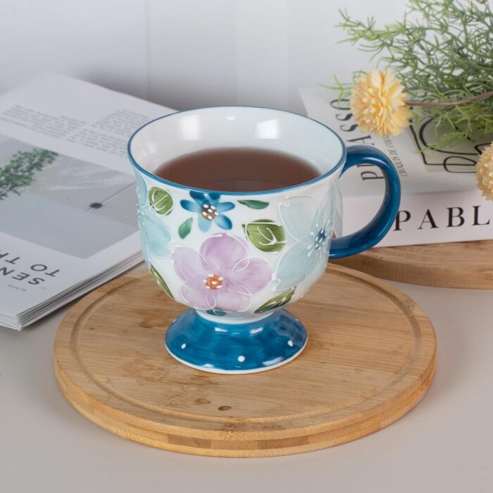 KAMMAK Ceramic Mug - Hand-Painted Coffee and Tea Mug - Vintage Breakfast Cups - Cute Mugs for Women - Ideal for Birthday - Afternoon Tea & Housewarming Gifts, Linglan Morning Tea