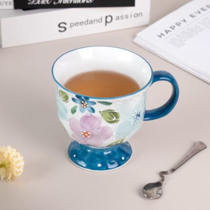 KAMMAK Ceramic Mug - Hand-Painted Coffee and Tea Mug - Vintage Breakfast Cups - Cute Mugs for Women - Ideal for Birthday - Afternoon Tea & Housewarming Gifts, Linglan Morning Tea