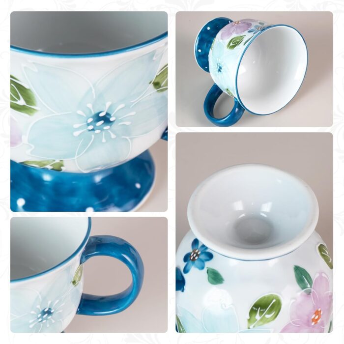 KAMMAK Ceramic Mug - Hand-Painted Coffee and Tea Mug - Vintage Breakfast Cups - Cute Mugs for Women - Ideal for Birthday - Afternoon Tea & Housewarming Gifts, Linglan Morning Tea