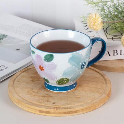 KAMMAK Ceramic Mug - Hand-Painted Coffee and Tea Mug - Vintage Breakfast Cups - Cute Mugs for Women - Ideal for Birthday - Afternoon Tea & Housewarming Gifts, Linglan Breakfast