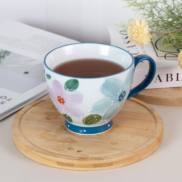 KAMMAK Ceramic Mug - Hand-Painted Coffee and Tea Mug - Vintage Breakfast Cups - Cute Mugs for Women - Ideal for Birthday - Afternoon Tea & Housewarming Gifts, Linglan Breakfast
