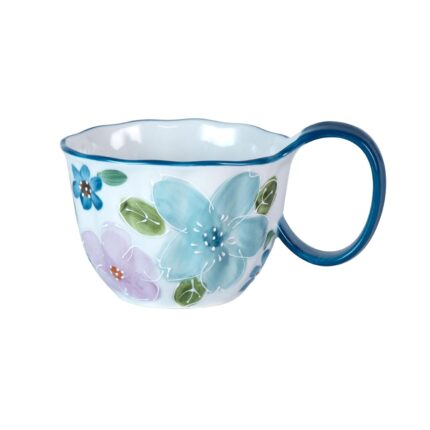 KAMMAK Ceramic Mug - Hand-Painted Coffee and Tea Mug - Vintage Breakfast Cups - Cute Mugs for Women - Ideal for Birthday - Afternoon Tea & Housewarming Gifts, Linglan Handle