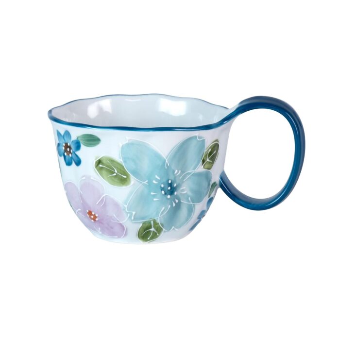 KAMMAK Ceramic Mug - Hand-Painted Coffee and Tea Mug - Vintage Breakfast Cups - Cute Mugs for Women - Ideal for Birthday - Afternoon Tea & Housewarming Gifts, Linglan Handle