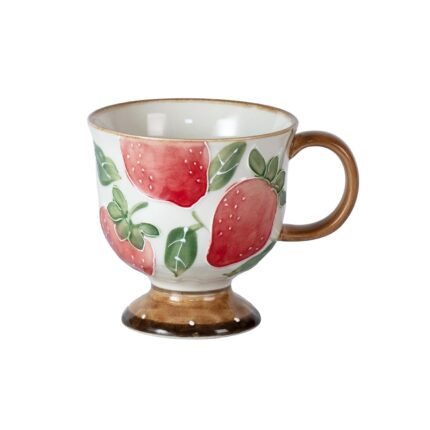 KAMMAK Ceramic Mug - Hand-Painted Coffee and Tea Mug - Vintage Breakfast Cups - Cute Mugs for Women - Ideal for Birthday - Afternoon Tea & Housewarming Gifts, Strawberry
