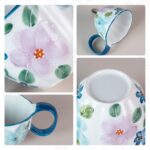 KAMMAK Ceramic Mug - Hand-Painted Coffee and Tea Mug - Vintage Breakfast Cups - Cute Mugs for Women - Ideal for Birthday - Afternoon Tea & Housewarming Gifts, Linglan Handle