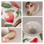 KAMMAK Ceramic Mug - Hand-Painted Coffee and Tea Mug - Vintage Breakfast Cups - Cute Mugs for Women - Ideal for Birthday - Afternoon Tea & Housewarming Gifts, Strawberry