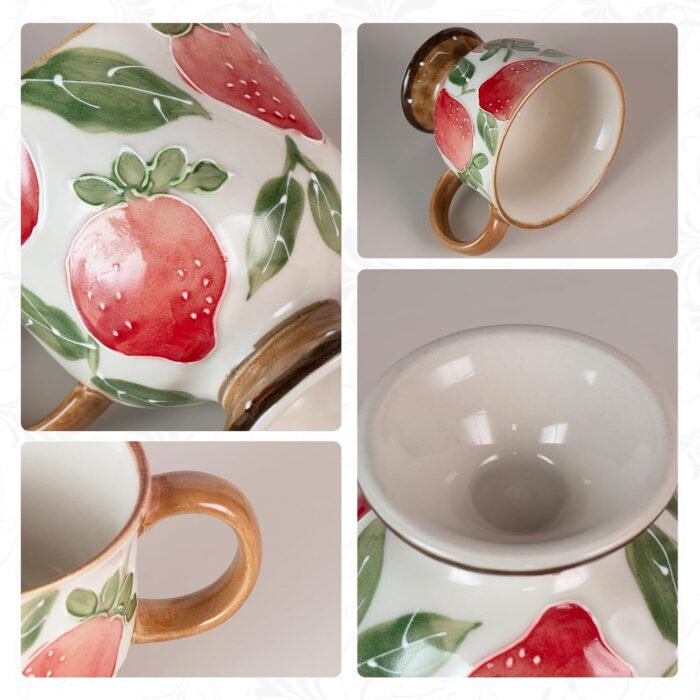 KAMMAK Ceramic Mug - Hand-Painted Coffee and Tea Mug - Vintage Breakfast Cups - Cute Mugs for Women - Ideal for Birthday - Afternoon Tea & Housewarming Gifts, Strawberry