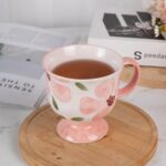 KAMMAK Ceramic Mug - Hand-Painted Coffee and Tea Mug - Vintage Breakfast Cups - Cute Mugs for Women - Ideal for Birthday - Afternoon Tea & Housewarming Gifts, Pink Morning Tea