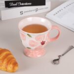 KAMMAK Ceramic Mug - Hand-Painted Coffee and Tea Mug - Vintage Breakfast Cups - Cute Mugs for Women - Ideal for Birthday - Afternoon Tea & Housewarming Gifts, Pink Morning Tea