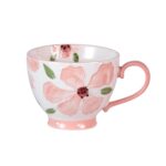 KAMMAK Ceramic Mug - Hand-Painted Coffee and Tea Mug - Vintage Breakfast Cups - Cute Mugs for Women - Ideal for Birthday - Afternoon Tea & Housewarming Gifts, Pink Breakfast