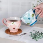 KAMMAK Ceramic Mug - Hand-Painted Coffee and Tea Mug - Vintage Breakfast Cups - Cute Mugs for Women - Ideal for Birthday - Afternoon Tea & Housewarming Gifts, Pink Breakfast