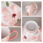 KAMMAK Ceramic Mug - Hand-Painted Coffee and Tea Mug - Vintage Breakfast Cups - Cute Mugs for Women - Ideal for Birthday - Afternoon Tea & Housewarming Gifts, Pink Breakfast
