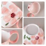 KAMMAK Ceramic Mug - Hand-Painted Coffee and Tea Mug - Vintage Breakfast Cups - Cute Mugs for Women - Ideal for Birthday - Afternoon Tea & Housewarming Gifts, Pink Handle