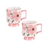 KAMMAK Ceramic Pink Coffee Mug, 15oz Large Mugs Set of 2, Novelty Cup for Tea, Juice, Milk, Cute Porcelain Water Cups with Handle for Women, Dishwasher and Microwave Safe