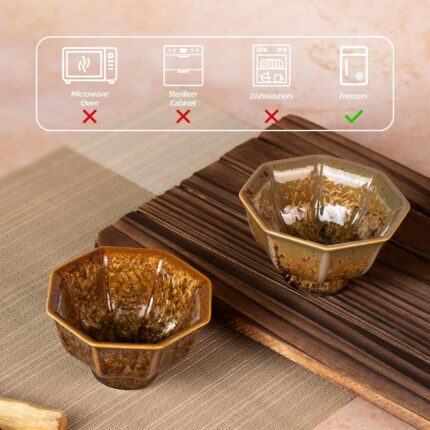 KAMMAK Ceramic Tea & Coffee Cups Set of 2 - Vintage Crystalline Glaze Espresso Mugs, 3.4oz Hand Painted for Afternoon Tea or Coffee, Birthday Gift for Women Men, Tall Octagonal Cup