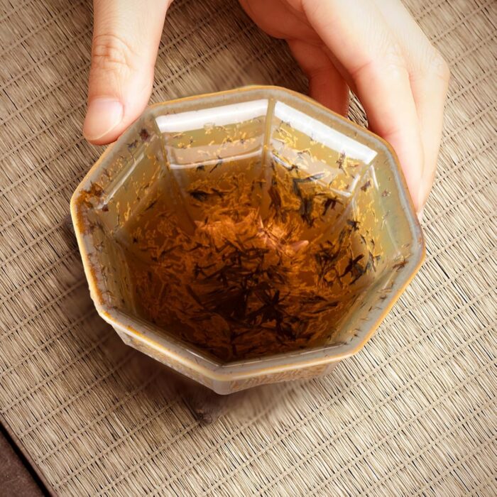 KAMMAK Ceramic Tea & Coffee Cups Set of 2 - Vintage Crystalline Glaze Espresso Mugs, 3.4oz Hand Painted for Afternoon Tea or Coffee, Birthday Gift for Women Men, Tall Octagonal Cup