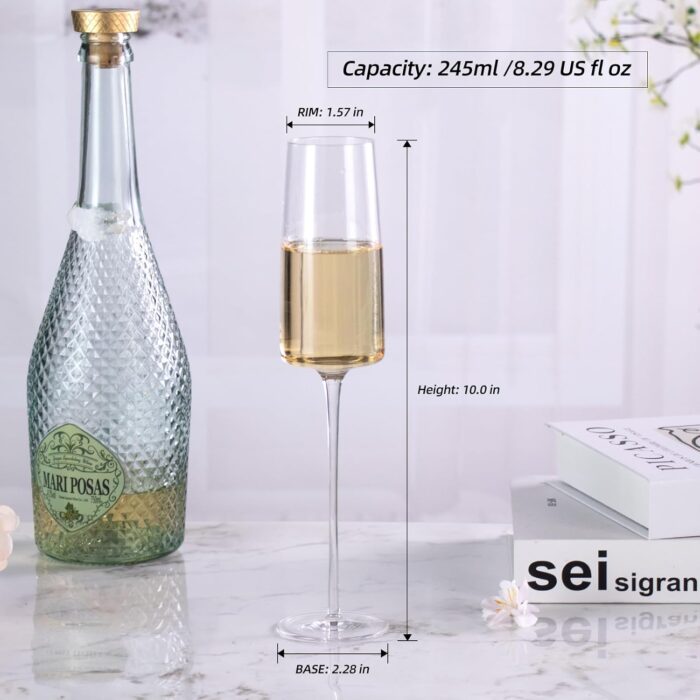 KAMMAK Champagne Flutes 8oz Crystal Champagne Glasses Set of 2, Elegant Glass Champagne Flutes with Long Stem, Clear Wine Glasses Gift Ideal for Wedding, Party, Birthday,...