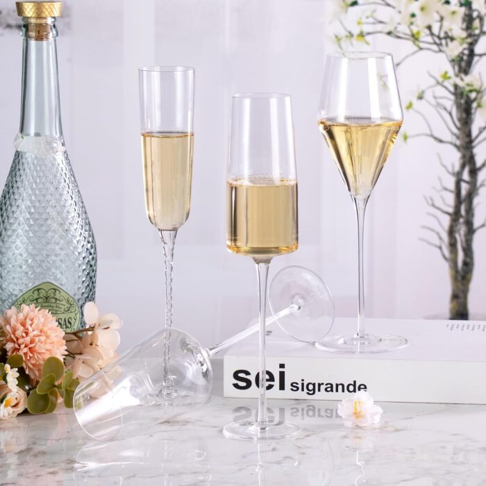 KAMMAK Champagne Flutes 8oz Crystal Champagne Glasses Set of 2, Elegant Glass Champagne Flutes with Long Stem, Clear Wine Glasses Gift Ideal for Wedding, Party, Birthday,...