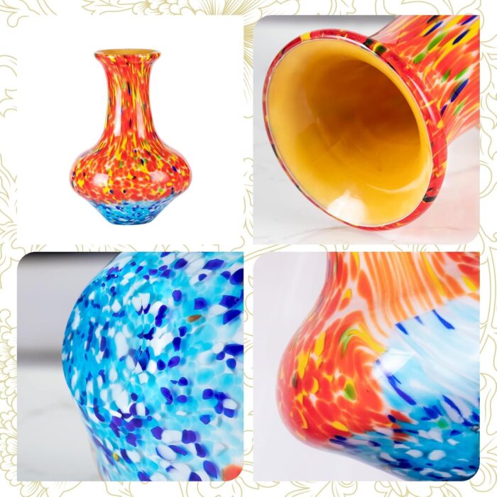 KAMMAK Colored Glass Vase, Beautiful Hand Blown Decorative Vase, Modern Art Vase for Flower Mantle Dining Table Centerpiece, Entryway Living Room Wedding Decoration, HR009