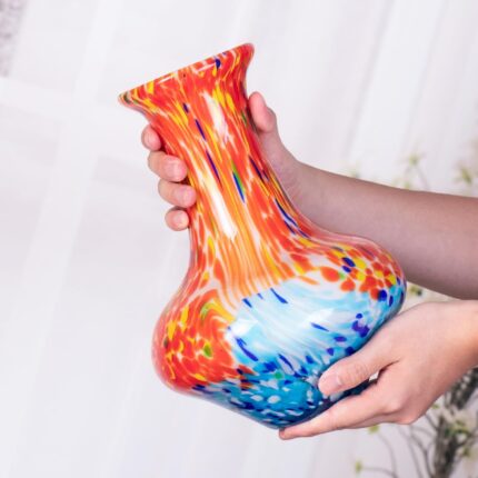 KAMMAK Colored Glass Vase, Beautiful Hand Blown Decorative Vase, Modern Art Vase for Flower Mantle Dining Table Centerpiece, Entryway Living Room Wedding Decoration, HR009