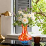 KAMMAK Colored Glass Vase, Beautiful Hand Blown Decorative Vase, Modern Art Vase for Flower Mantle Dining Table Centerpiece, Entryway Living Room Wedding Decoration, HR009