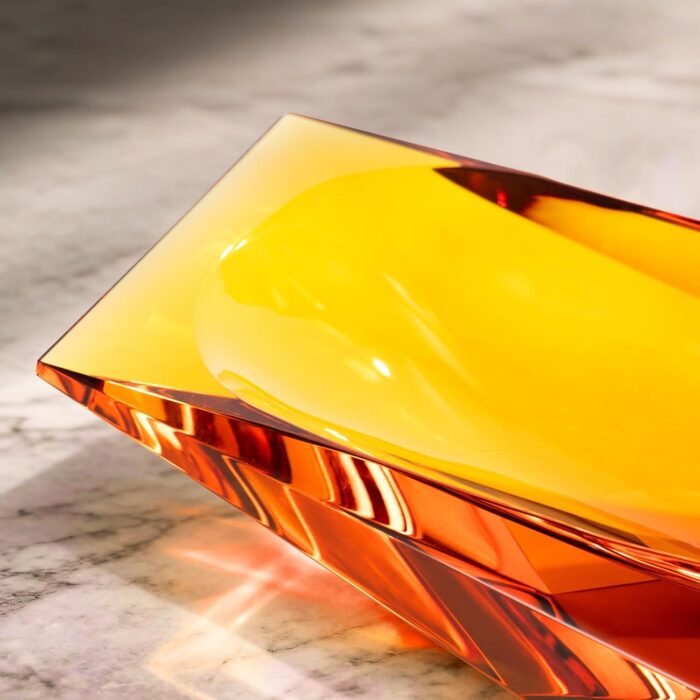 KAMMAK Crystal Glass Fruit Bowl, Luxury Centerpiece Glass Bowl, Hand Blown Decorative Dessert Plate, Amber Aesthetic Counter Decor, Transparent Rectangular Large Modern Art...