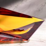 KAMMAK Crystal Glass Fruit Bowl, Luxury Centerpiece Glass Bowl, Hand Blown Decorative Dessert Plate, Amber Aesthetic Counter Decor, Transparent Rectangular Large Modern Art...