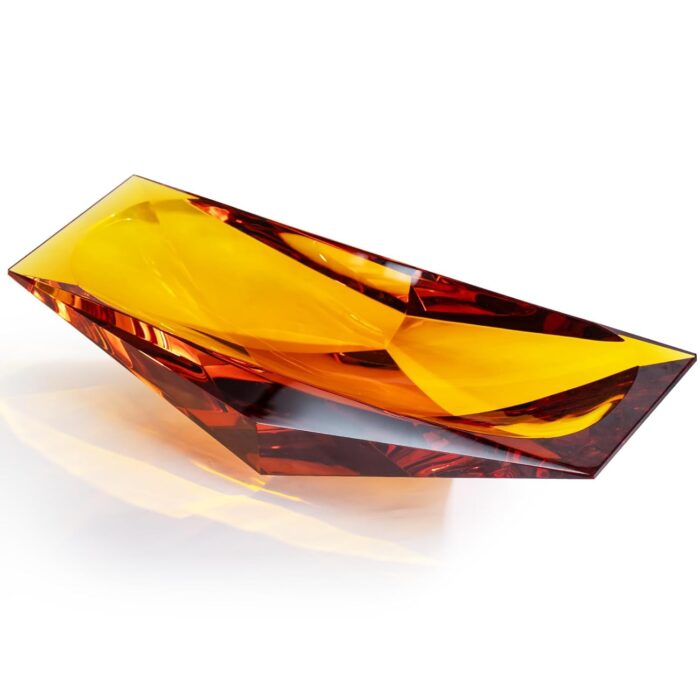 KAMMAK Crystal Glass Fruit Bowl, Luxury Centerpiece Glass Bowl, Hand Blown Decorative Dessert Plate, Amber Aesthetic Counter Decor, Transparent Rectangular Large Modern Art...