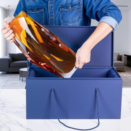 KAMMAK Crystal Glass Fruit Bowl, Luxury Centerpiece Glass Bowl, Hand Blown Decorative Dessert Plate, Amber Aesthetic Counter Decor, Transparent Rectangular Large Modern Art...