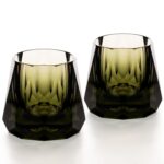 KAMMAK Crystal Whiskey Glasses Set of 2, 5.3oz Old Fashioned Glasses Stemless, Hand Blown Colored Cocktail Glasses, Engagement Gifts for Couples, Women, Men