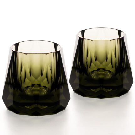 KAMMAK Crystal Whiskey Glasses Set of 2, 5.3oz Old Fashioned Glasses Stemless, Hand Blown Colored Cocktail Glasses, Engagement Gifts for Couples, Women, Men