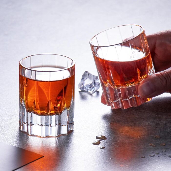 KAMMAK Crystal Whiskey Glasses Set of 2, Handcrafted 2.03oz Old Fashioned Glasses Stemless, Luxury Cocktail Glasses, Hand Blown Scotch Cup for Women, Men Barware Gift for...