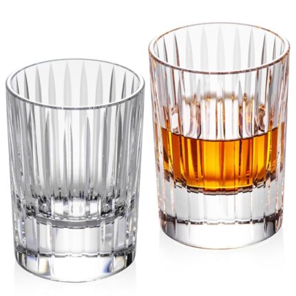 KAMMAK Crystal Whiskey Glasses Set of 2, Handcrafted 3.38oz Liquor Glasses, Luxury Old Fashioned Glasses Stemless, Hand Blown Scotch Cup for Women, Men Barware Gift for...