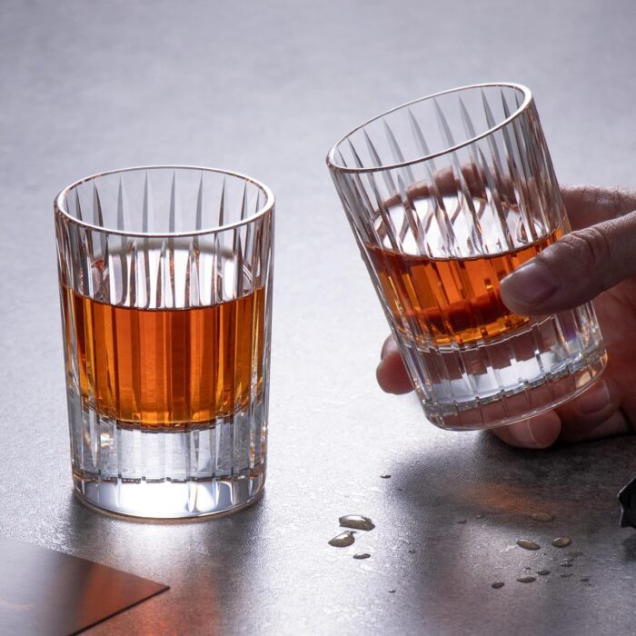 KAMMAK Crystal Whiskey Glasses Set of 2, Handcrafted 3.38oz Liquor Glasses, Luxury Old Fashioned Glasses Stemless, Hand Blown Scotch Cup for Women, Men Barware Gift for...