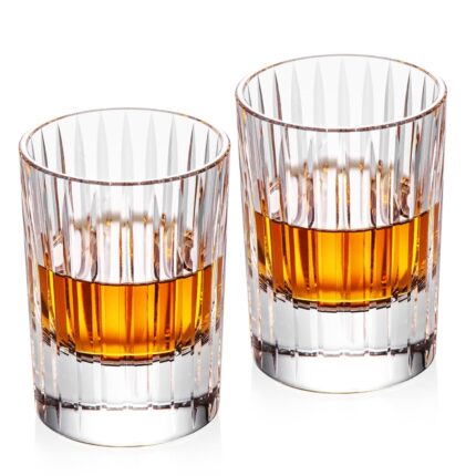KAMMAK Crystal Whiskey Glasses Set of 2, Handcrafted 3.38oz Liquor Glasses, Luxury Old Fashioned Glasses Stemless, Hand Blown Scotch Cup for Women, Men Barware Gift for...
