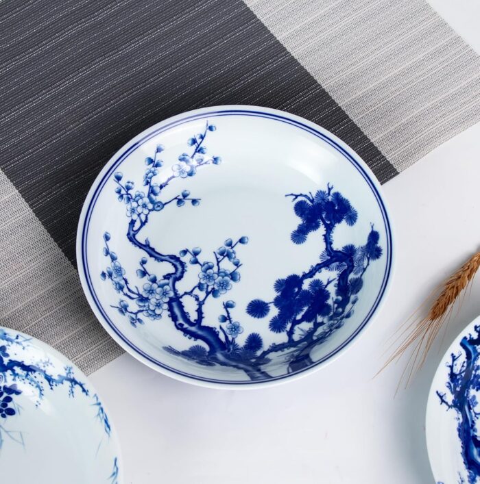 KAMMAK Decorative Plates for Display, White and Blue Ceramic Plate Decor with Stand, Handmade Art Porcelain Ornament for Table, Living Room, Kitchen, Office, Perfect 8in Chinese...