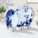 KAMMAK Decorative Plates for Display, White and Blue Ceramic Plate Decor with Stand, Handmade Art Porcelain Ornament for Table, Living Room, Kitchen, Office, Perfect 8in Chinese... KAMMAK 7KPSP954N decorative serving plate scale and proportion view image 6