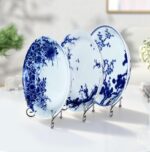 KAMMAK Decorative Plates for Display, White and Blue Ceramic Plate Decor with Stand, Handmade Art Porcelain Ornament for Table, Living Room, Kitchen, Office, Perfect 8in Chinese...