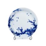 KAMMAK Decorative Plates for Display, White and Blue Ceramic Plate Decor with Stand, Handmade Art Porcelain Ornament for Table, Living Room, Kitchen, Office, Perfect 8in Chinese... KAMMAK 7KPSP956N decorative serving plate side angle view showing silhouette