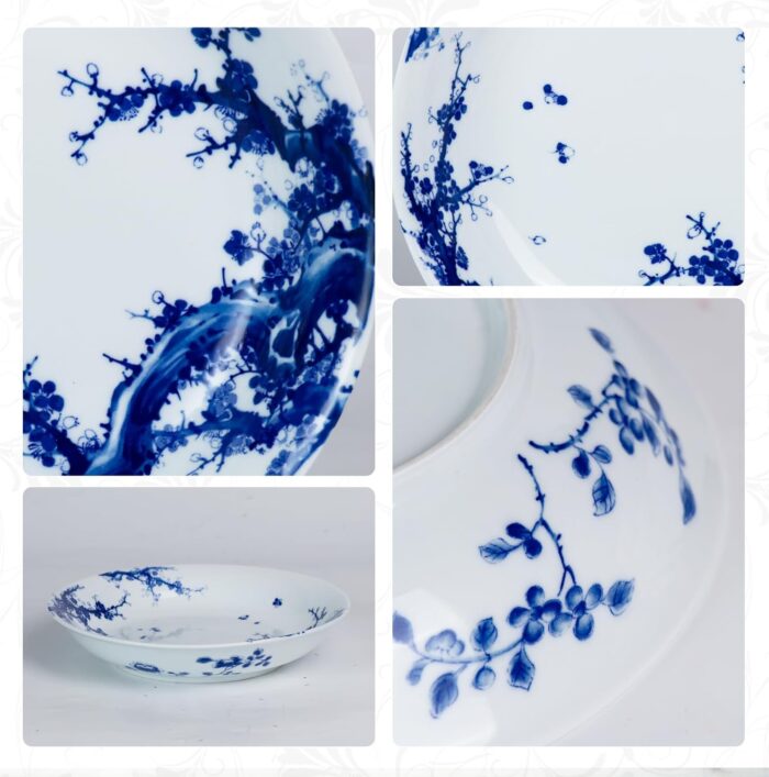 KAMMAK Decorative Plates for Display, White and Blue Ceramic Plate Decor with Stand, Handmade Art Porcelain Ornament for Table, Living Room, Kitchen, Office, Perfect 8in Chinese...