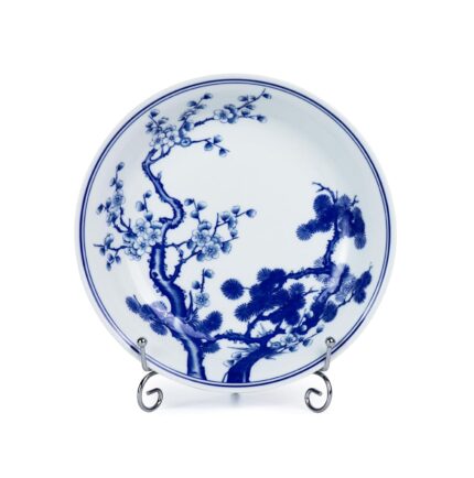 KAMMAK Decorative Plates for Display, White and Blue Ceramic Plate Decor with Stand, Handmade Art Porcelain Ornament for Table, Living Room, Kitchen, Office, Perfect 8in Chinese...