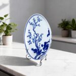 KAMMAK Decorative Plates for Display, White and Blue Ceramic Plate Decor with Stand, Handmade Art Porcelain Ornament for Table, Living Room, Kitchen, Office, Perfect 8in Chinese... KAMMAK 7KPSP954N decorative serving plate shape and proportion detail image 3