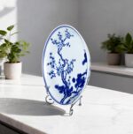 KAMMAK Decorative Plates for Display, White and Blue Ceramic Plate Decor with Stand, Handmade Art Porcelain Ornament for Table, Living Room, Kitchen, Office, Perfect 8in Chinese...