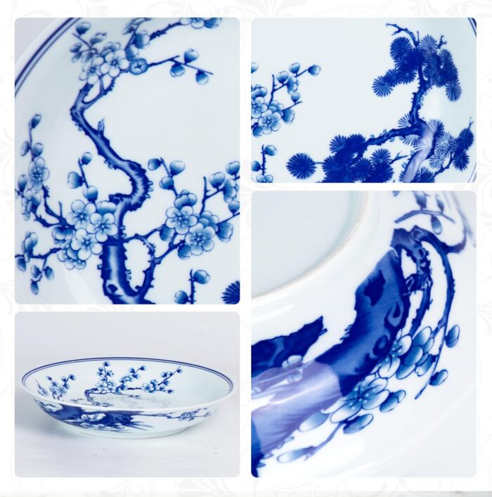 KAMMAK Decorative Plates for Display, White and Blue Ceramic Plate Decor with Stand, Handmade Art Porcelain Ornament for Table, Living Room, Kitchen, Office, Perfect 8in Chinese...