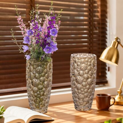 KAMMAK Glass Vase, Large Retro Flower Vase for Home Decor, Christmas or Birthday Gift for Mom, Women, Housewarming, Wedding Centerpiece, Table, Office Desk, Farmhouse, Bohemian...